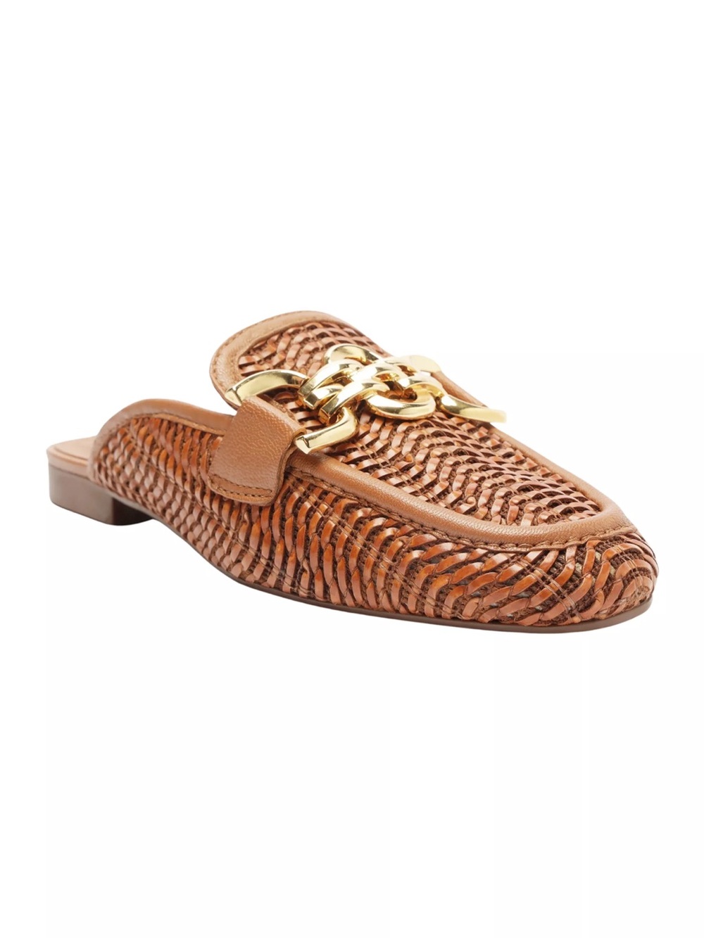 Area Woven Leather Evie Mule with Gold Chain Detail - Tan